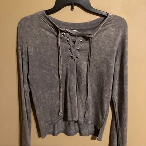 Mudd Gray Mineral-Wash Lace-Up Hoodie